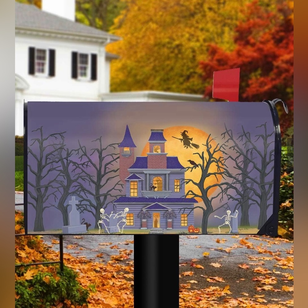 Briarwood Lane Haunted‎ House Party Halloween Magnetic Mailbox Cover Full Moon